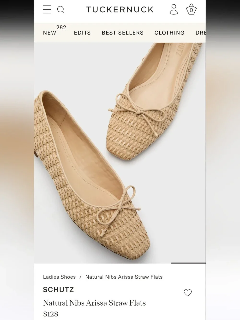 NEW Schutz Arissa Woven Straw Flats Bow Toe Natural Nude Cream Tuckernuck 6.5